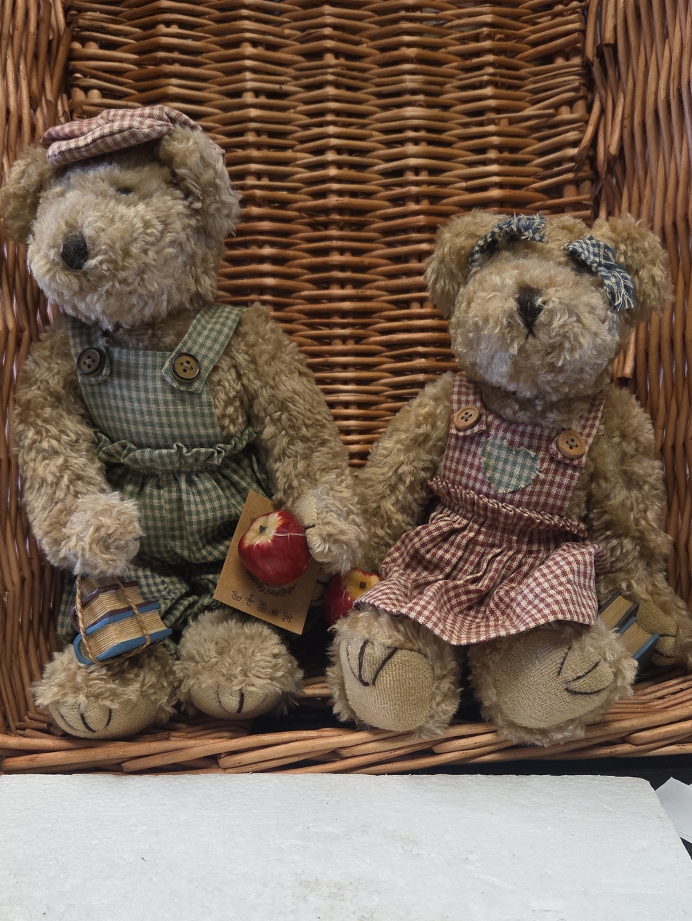 MUSS ELLE'S COLLECTION Plush Bear Pair in Green and Red Plaid Outfits -
